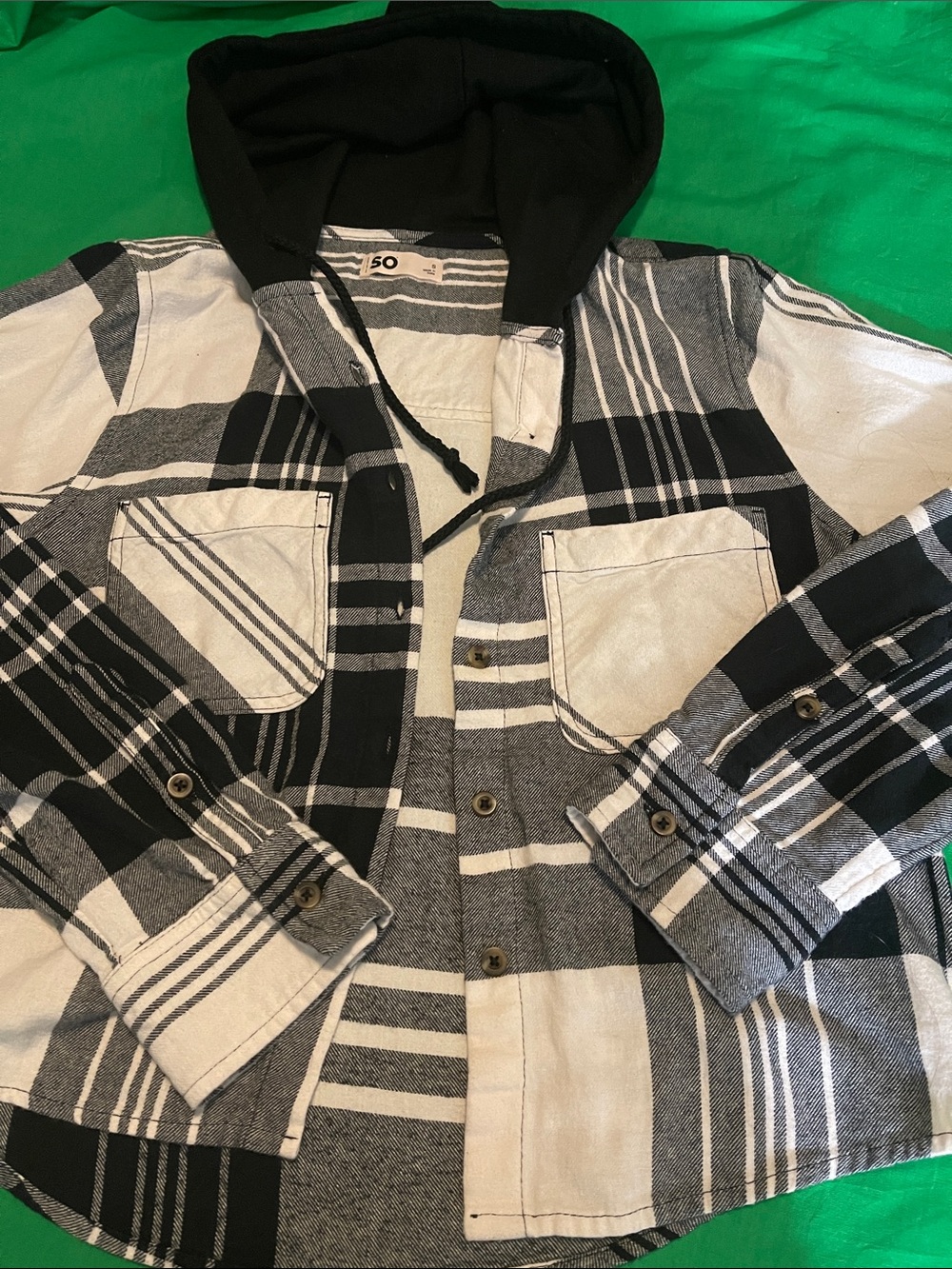 SO Black & White Plaid Hooded Shirt Jacket